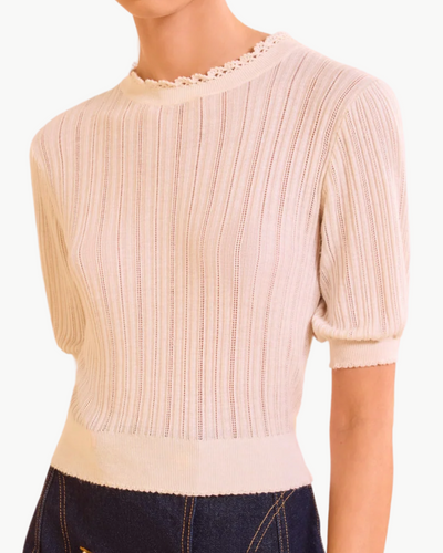 GEMMA SHORT SLEEVE KNIT TOP IN PRISTINE