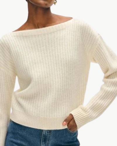 CASHMERE RIBBED BOATNECK IN SOFT WHITE