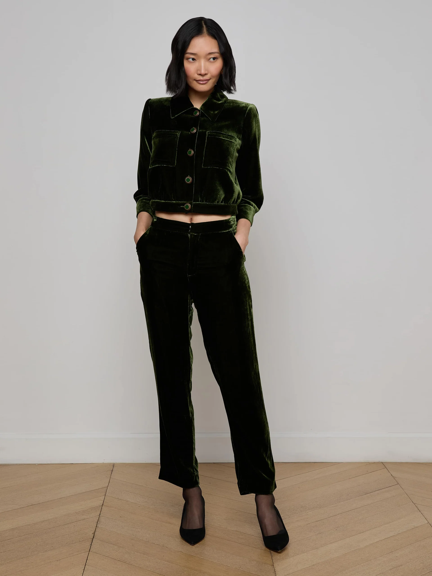 REBEL VELVET TROUSER IN DEEP OLIVE