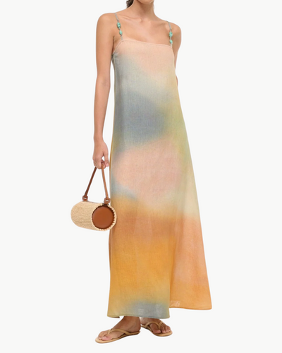 LAURA LINEN DRESS IN PASTEL CLOUDS
