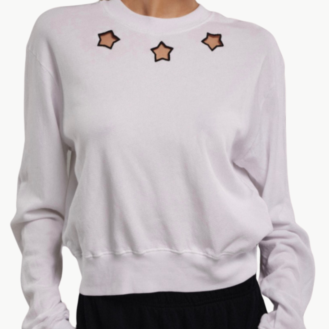 Michael Lauren EXON CREW NECK W/ EMBROIDERED STAR IN WHITE/BLACK at Romi Boutique