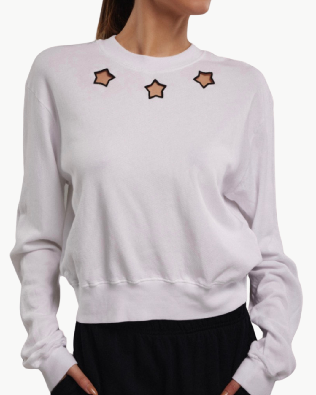 Michael Lauren EXON CREW NECK W/ EMBROIDERED STAR IN WHITE/BLACK at Romi Boutique