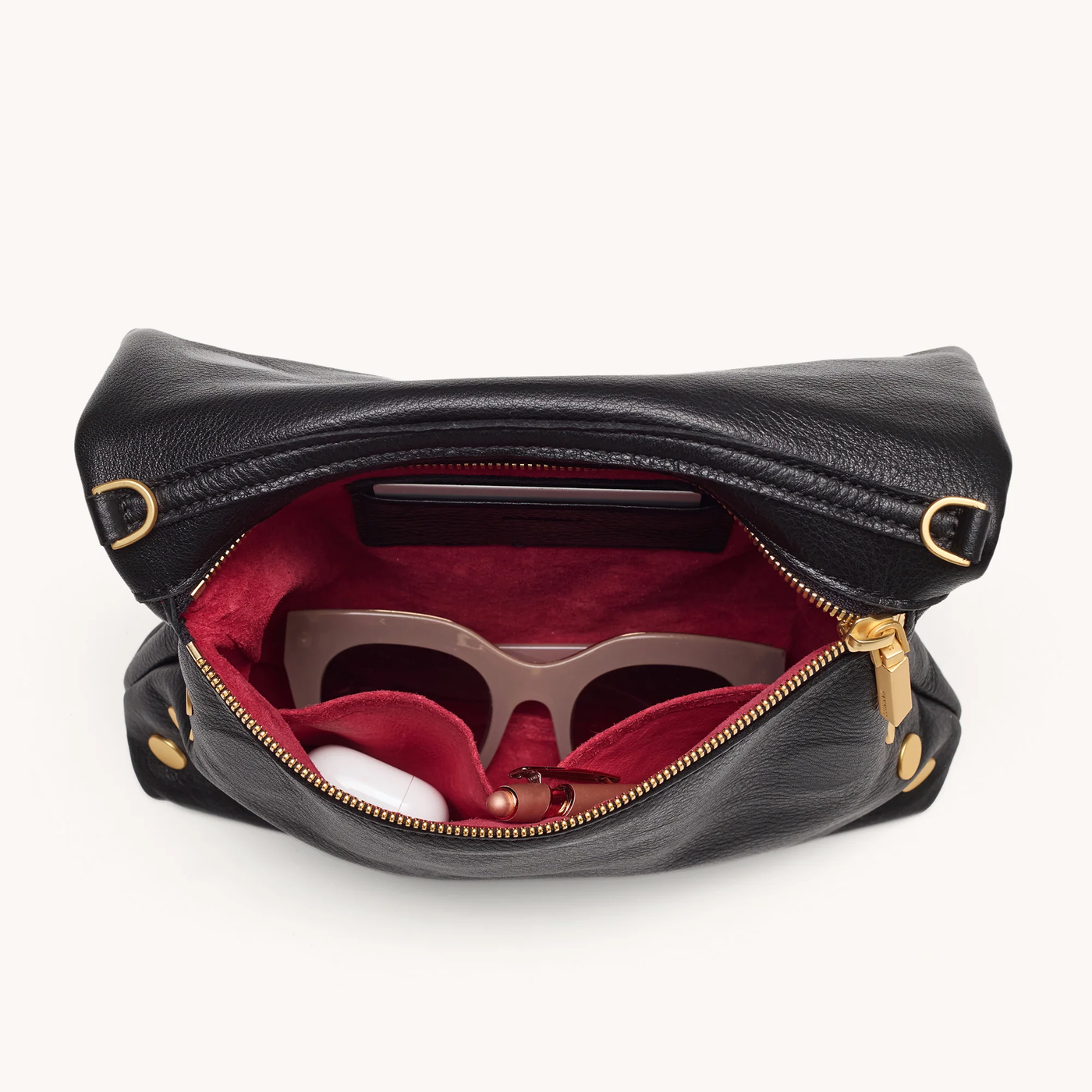 VIP MED IN BLACK/BRUSHED GOLD RED ZIP - Romi Boutique