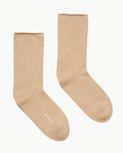 CASHMERE JERSEY SHORT SOCKS IN CAMEL - Romi Boutique