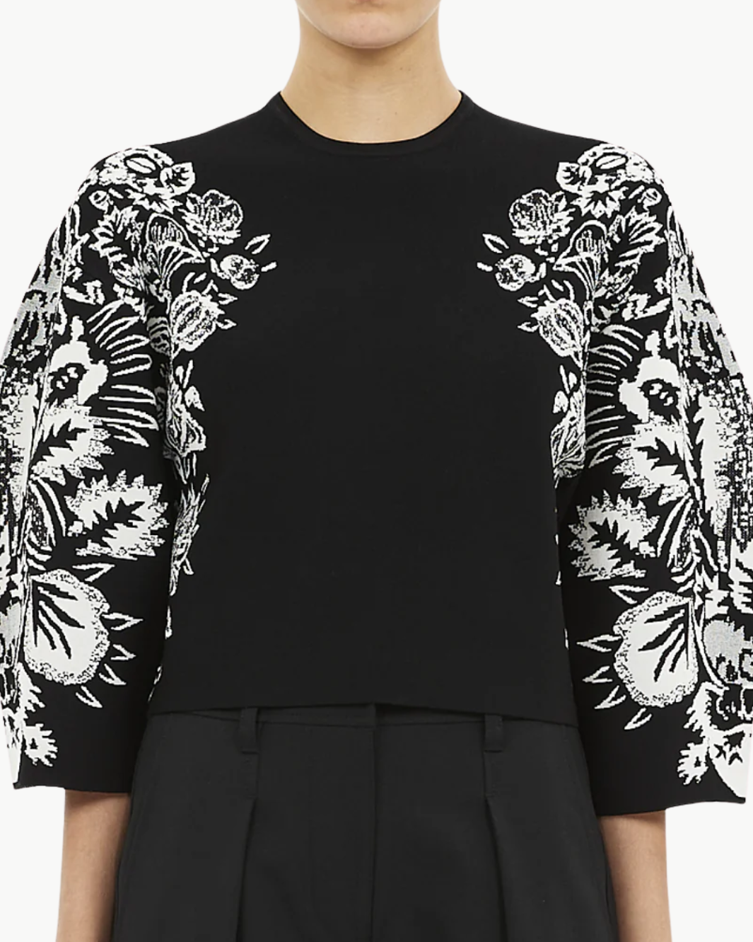 ALARA 3/4 SLEEVE JACQUARD PULLOVER IN BLACK