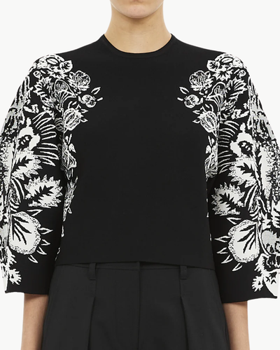 ALARA 3/4 SLEEVE JACQUARD PULLOVER IN BLACK