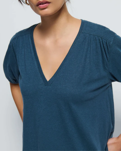 EDIE SHIRRED SHOULDER TOP IN MIDNIGHT NAVY