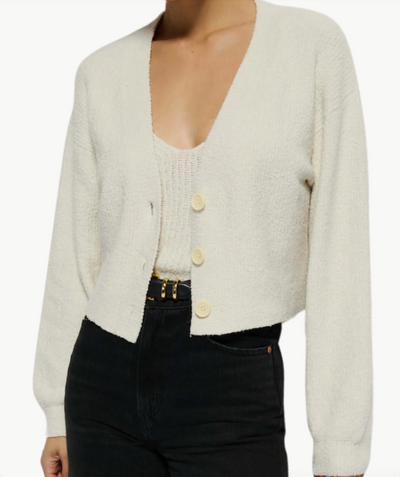 BO BALLOON SLEEVE CARDIGAN IN PORCELAIN