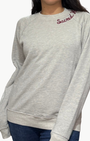 I Stole My Boyfriend's Shirt SACRED HEART CREW SWEATSHIRT IN GREY/MAROON at Romi Boutique