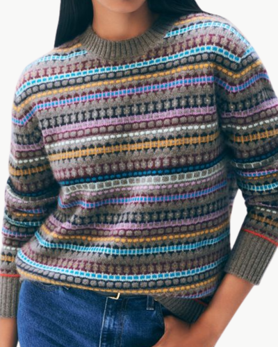 CASHMERE FAIR ISLE CREWNECK IN ASHEN BROWN COMBO