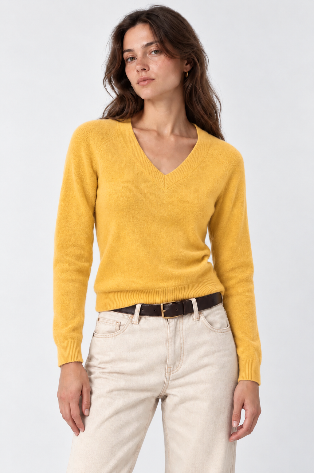 Minnie Rose Cashmere Long Sleeve Shrunken V Neck at Romi Boutique