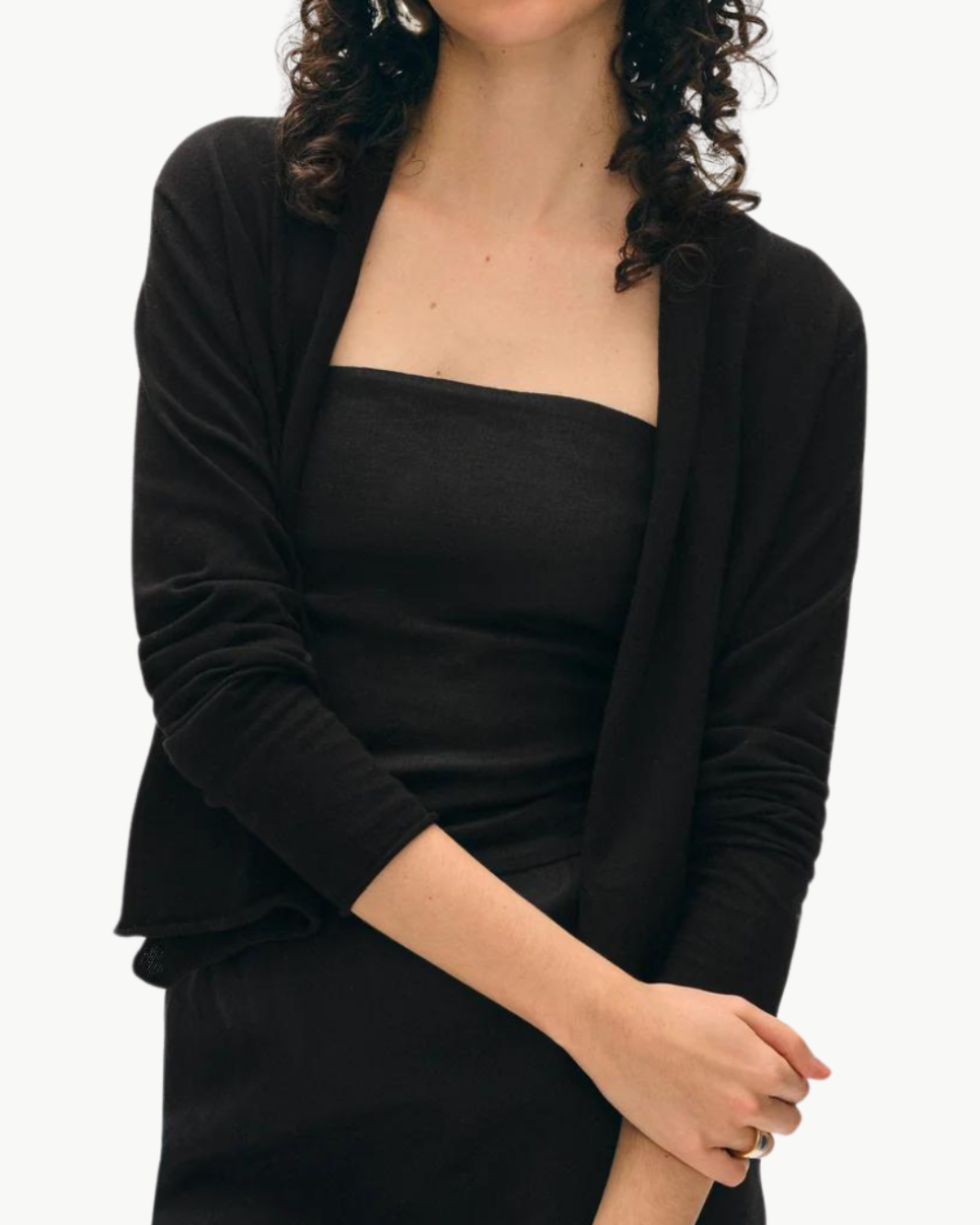 ORGANIC COTTON CROPPED TRAPEZE CARDIGAN IN BLACK
