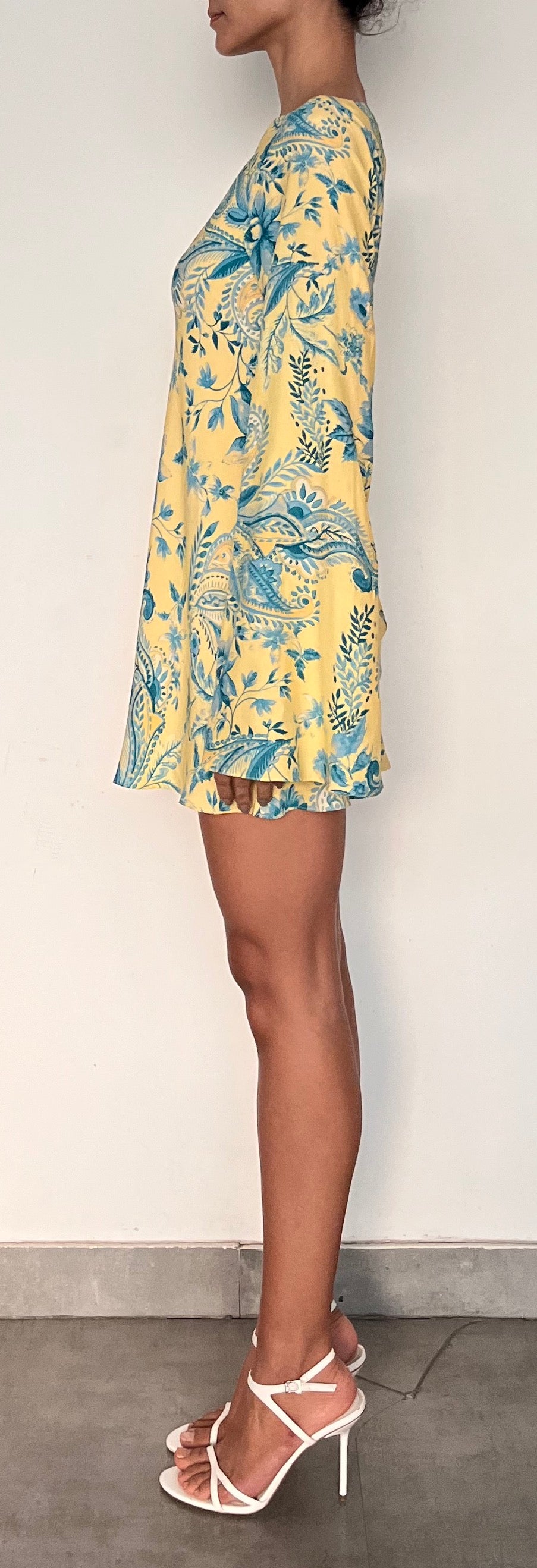 MINI BIAS DRESS IN BLUE YELLOW MIX