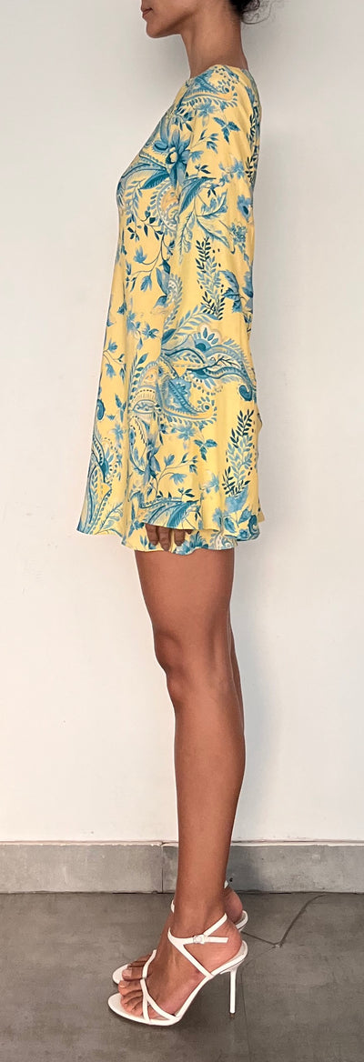 MINI BIAS DRESS IN BLUE YELLOW MIX