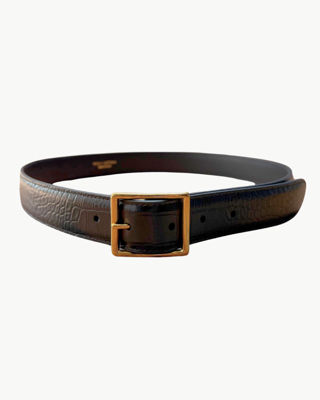 GABRIELE BELT IN BLACK CROC W/ ANTIQUE GOLD BUCKLE - Romi Boutique