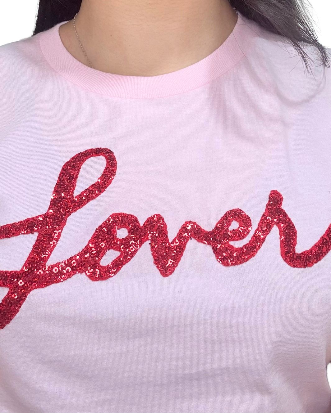 Love & Bambii SEQUIN LOVER TEE IN PINK at Romi Boutique