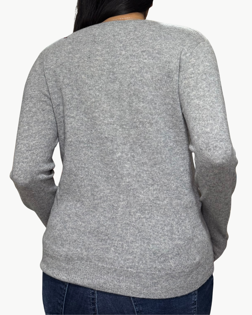 SACRED HEART CASHMERE CREW IN GREY/MAROON