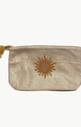 Olivia Dar LARGE SUN MAKE UP BAG IN GOLD LINEN at Romi Boutique