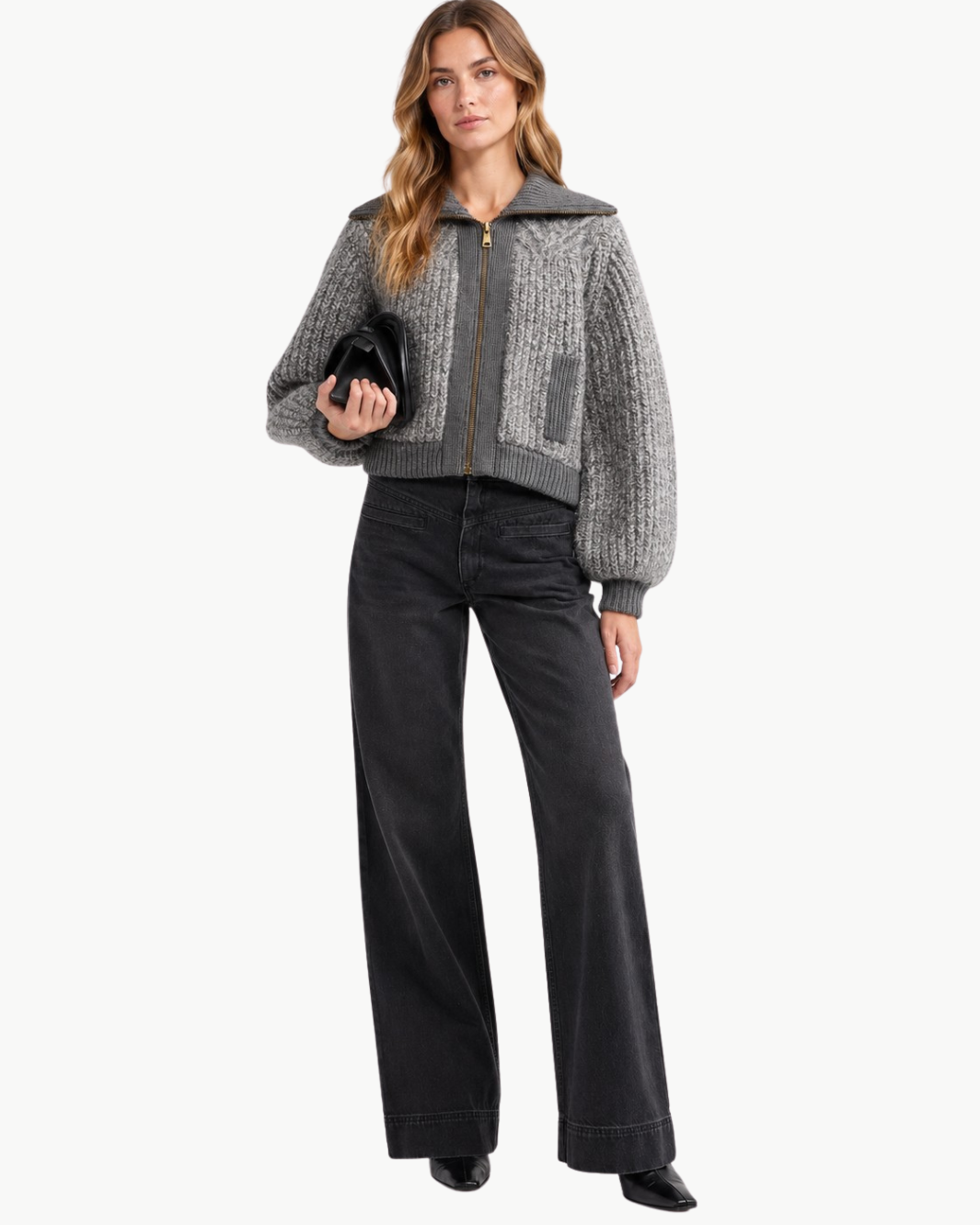 BA&SH Rabel Wool Blend Zip Up Cardigan at Romi Boutique