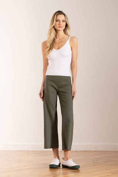 ALEX LINEN PANT IN OLIVE - Romi Boutique