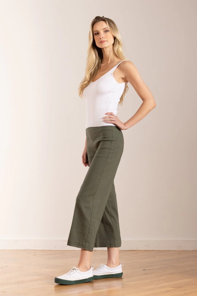 ALEX LINEN PANT IN OLIVE - Romi Boutique