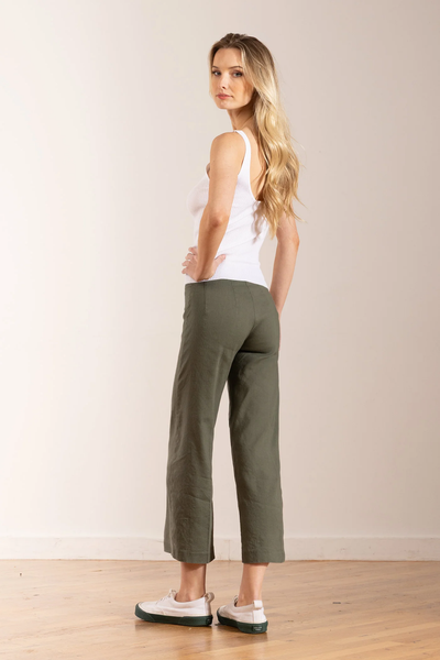 ALEX LINEN PANT IN OLIVE - Romi Boutique