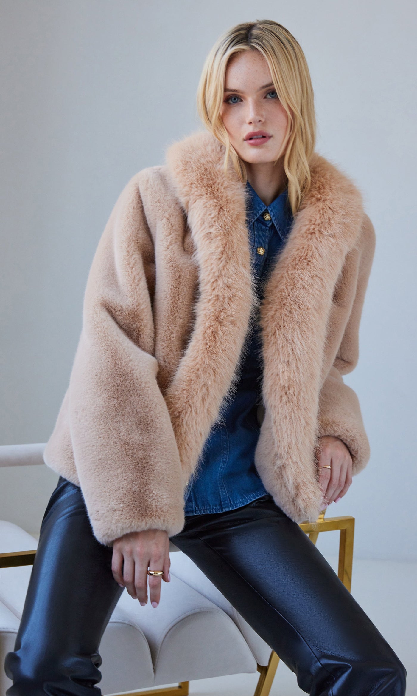 DASHA FAUX FUR JACKET IN BEIGE