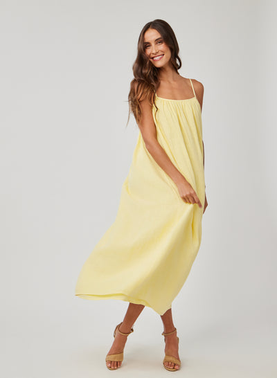 SHIRRED CAMI MAXI DRESS IN DAHLIA YELLOW