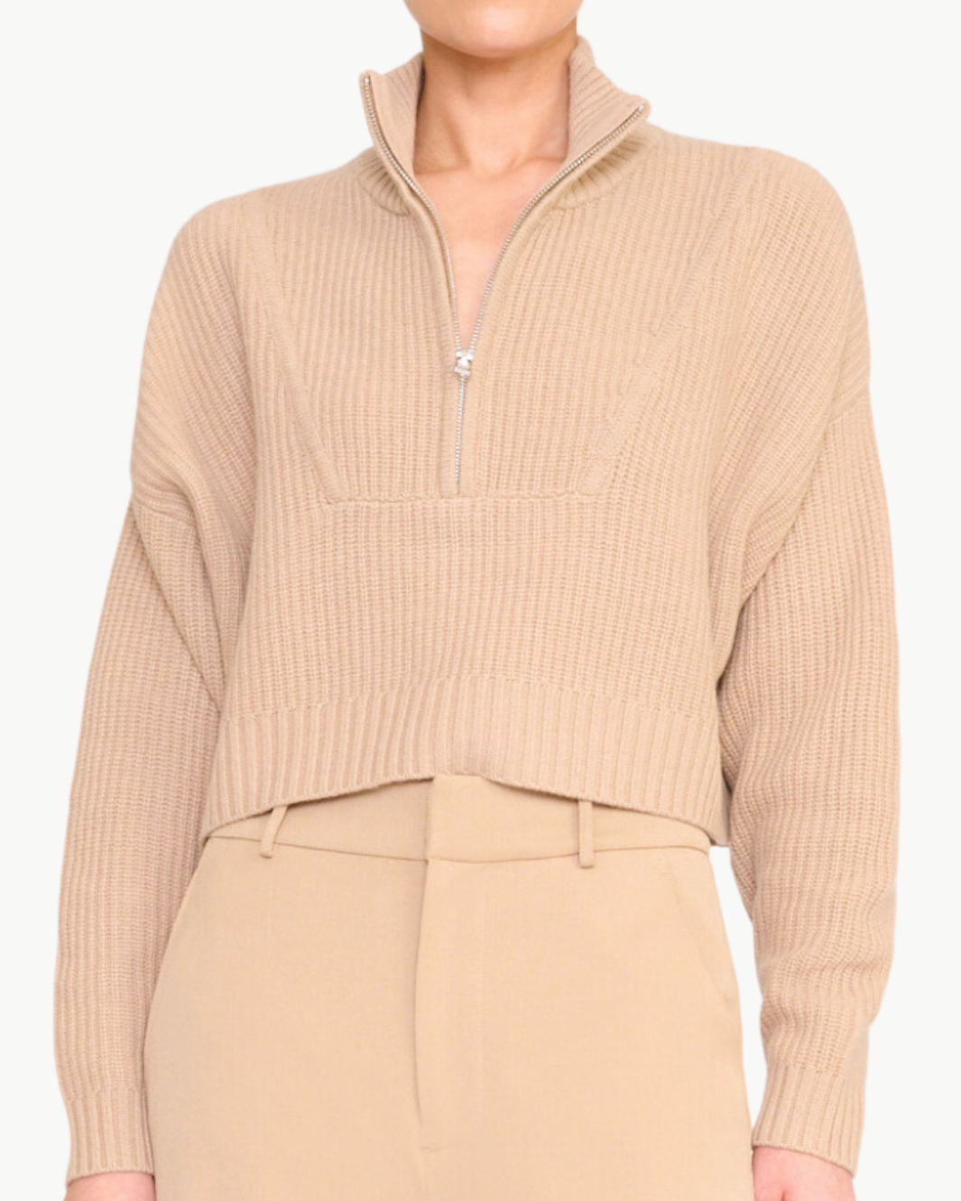 CROPPED HAMPTON CASHMERE SWEATER IN CAMEL