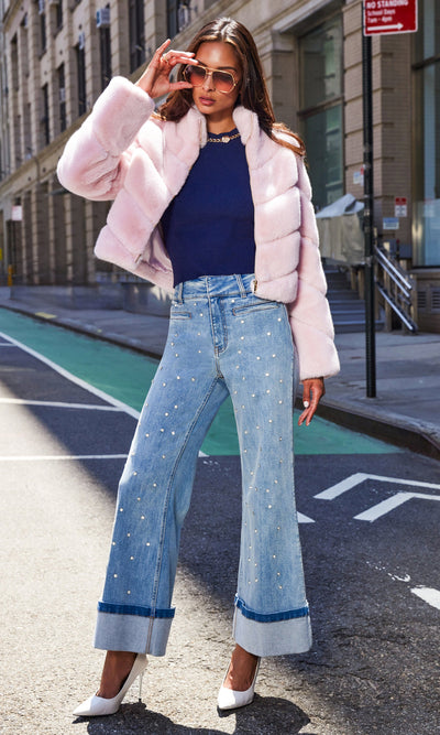 BRIANNA FAUX FUR JACKET IN BALLET SLIPPER