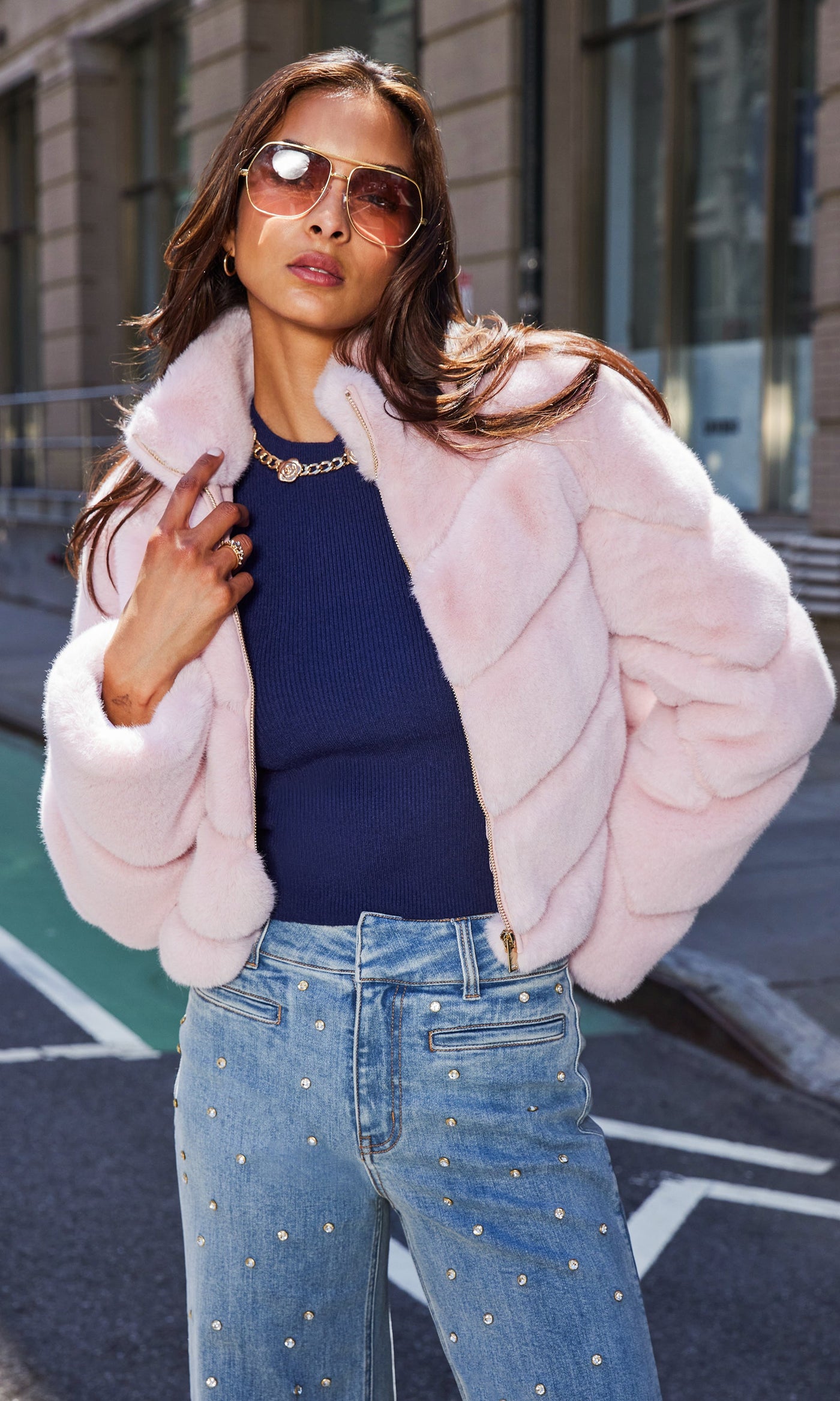 BRIANNA FAUX FUR JACKET IN BALLET SLIPPER