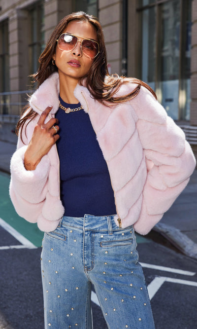 BRIANNA FAUX FUR JACKET IN BALLET SLIPPER