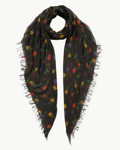 VALENTINA FLORAL CASHMERE AND SILK SCARF IN BLACK