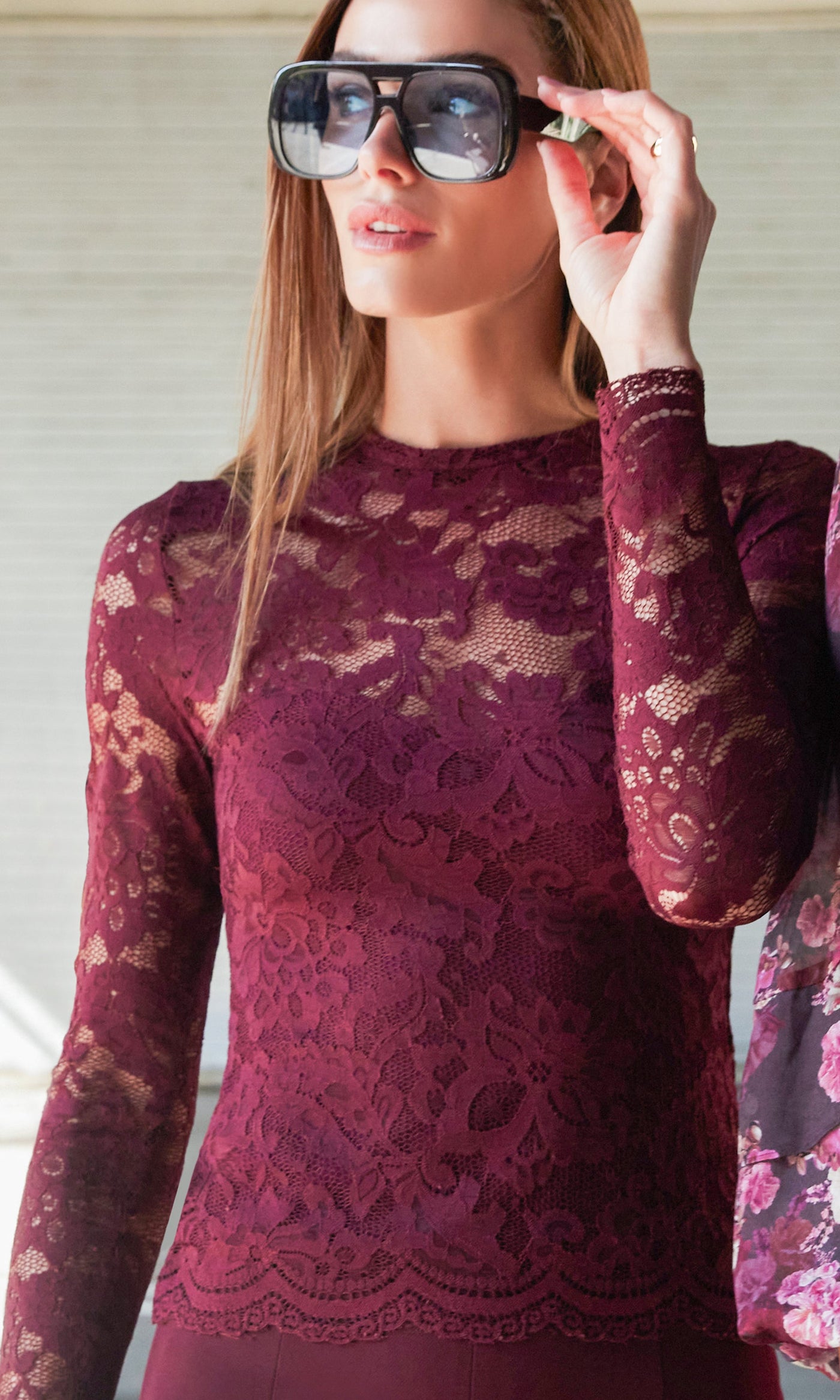 CLAYTON LACE TOP IN CABERNET