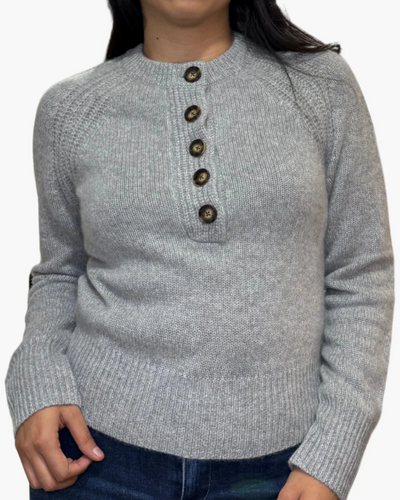 CASHMERE LUXE HENLEY IN GREY HEATHER