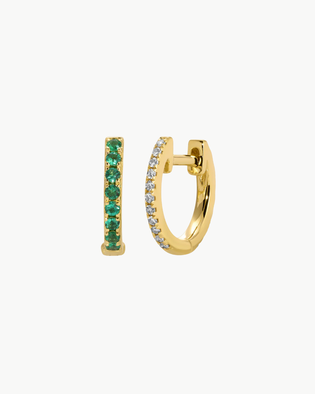 REVERSIBLE DIAMOND AND EMERALD MINI HUGGIE EARRINGS