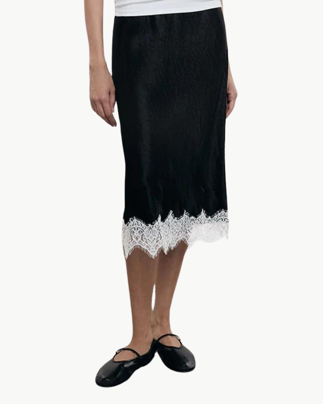 HAMMERED SATIN SLIP SKIRT IN BLACK