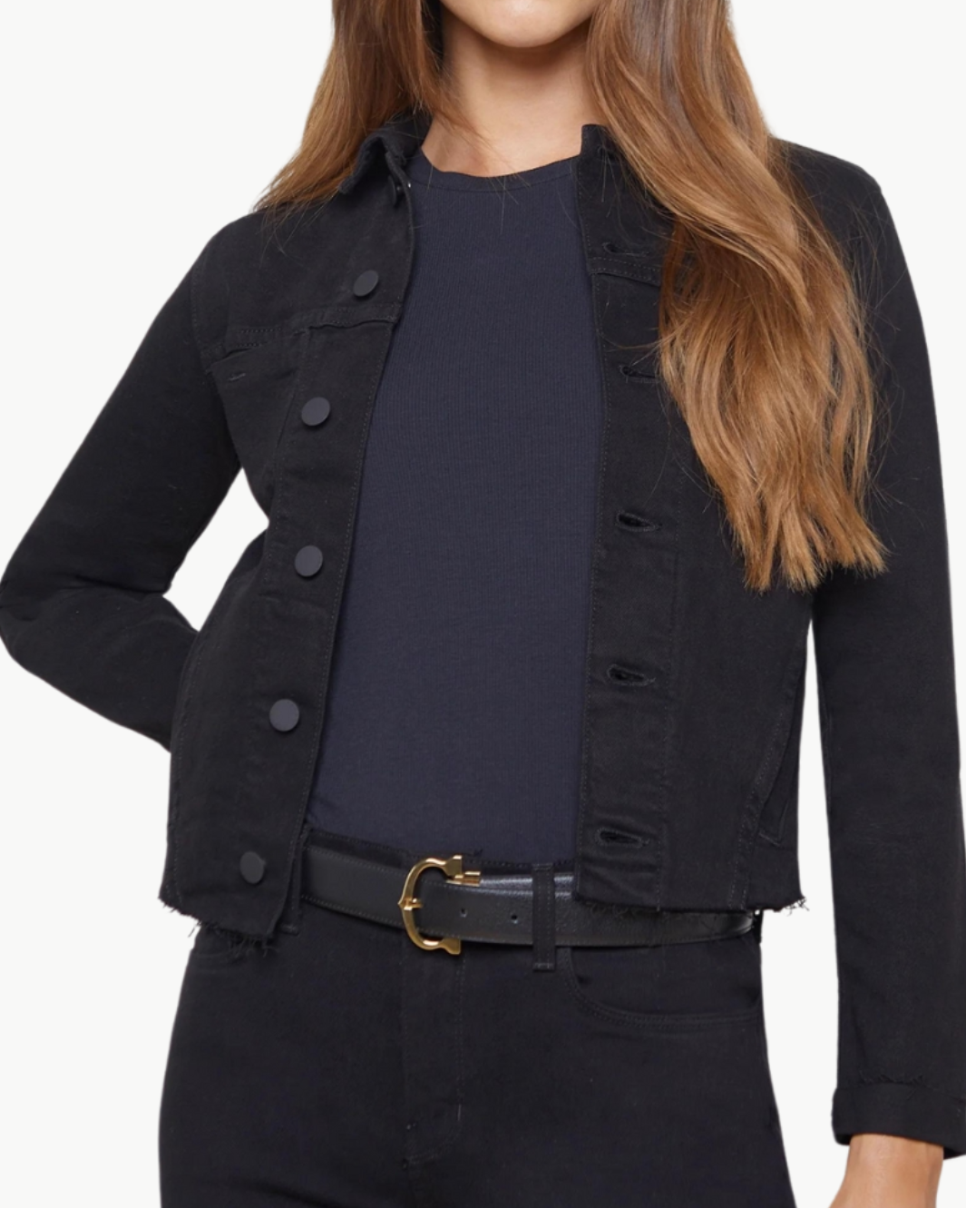 JANELLE SLIM RAW JACKET IN SATURATED BLACK - Romi Boutique