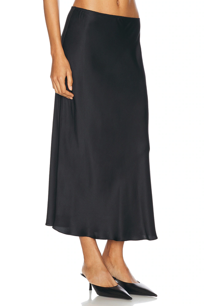MIRANDA SCALLOP TRIM SILK SKIRT IN BLACK