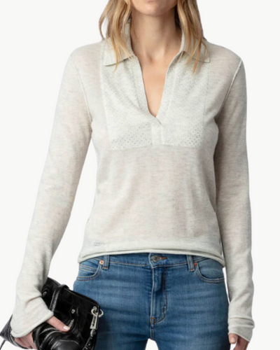 SALLY DIAMANTE CASHMERE SWEATER IN NEIGE
