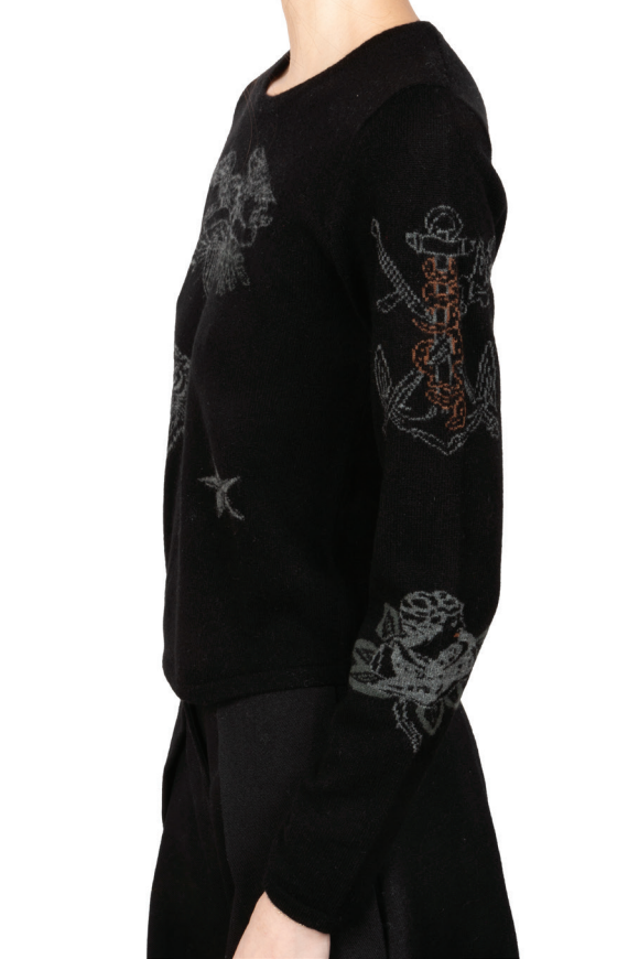 STEVIE CASHMERE CREW IN BLACK TATTOO