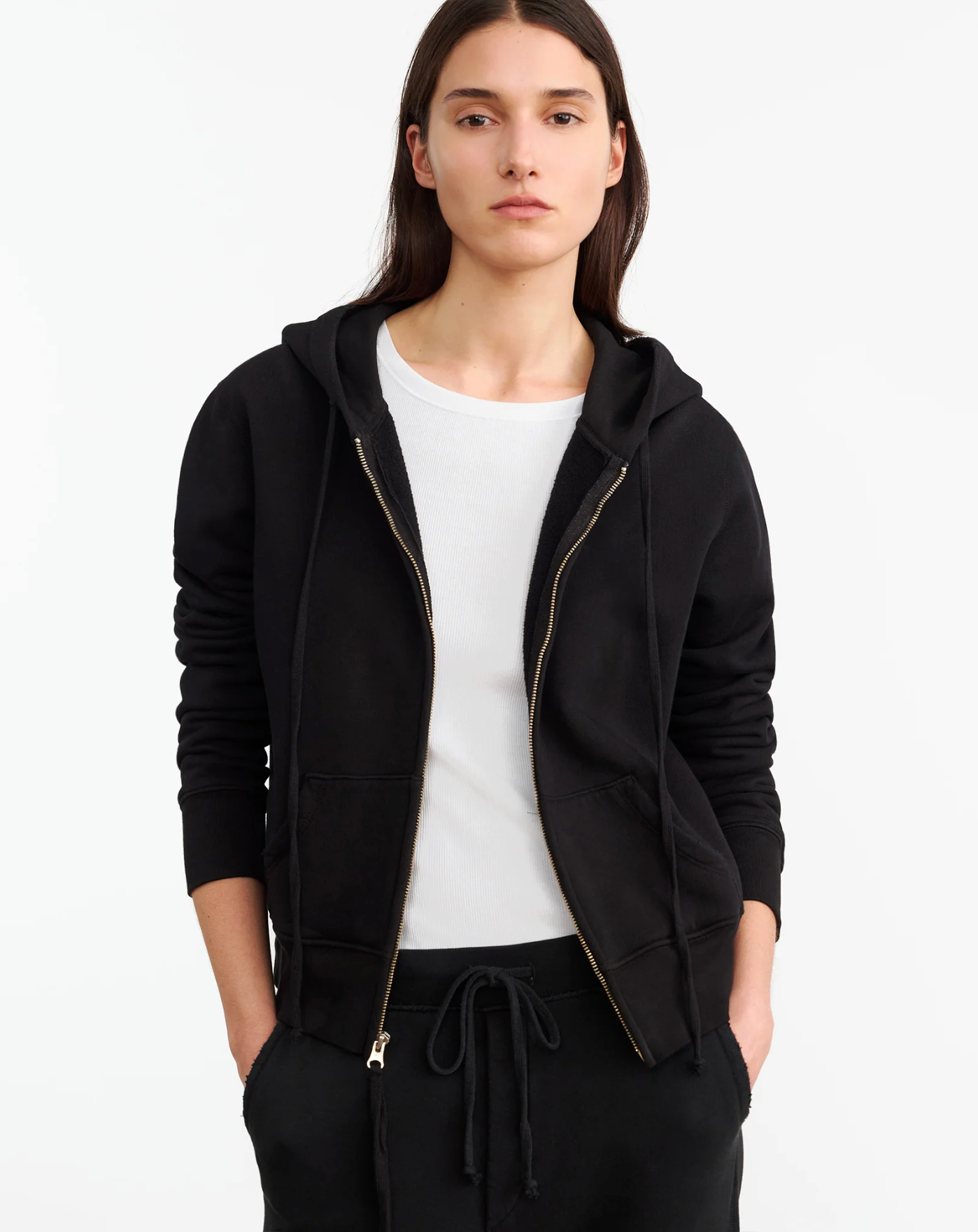 CALLIE ZIP UP HOODIE IN WASHED BLACK - Romi Boutique