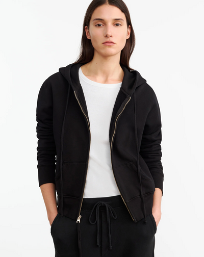 CALLIE ZIP UP HOODIE IN WASHED BLACK - Romi Boutique