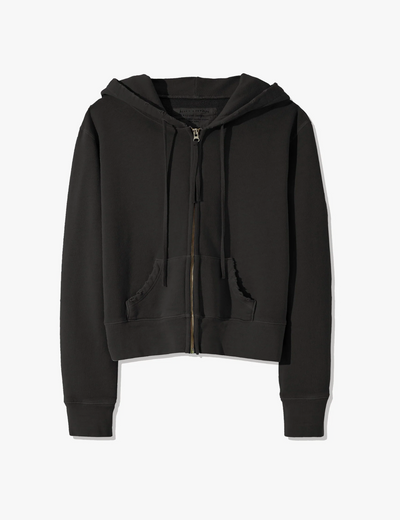 CALLIE ZIP UP HOODIE IN WASHED BLACK - Romi Boutique