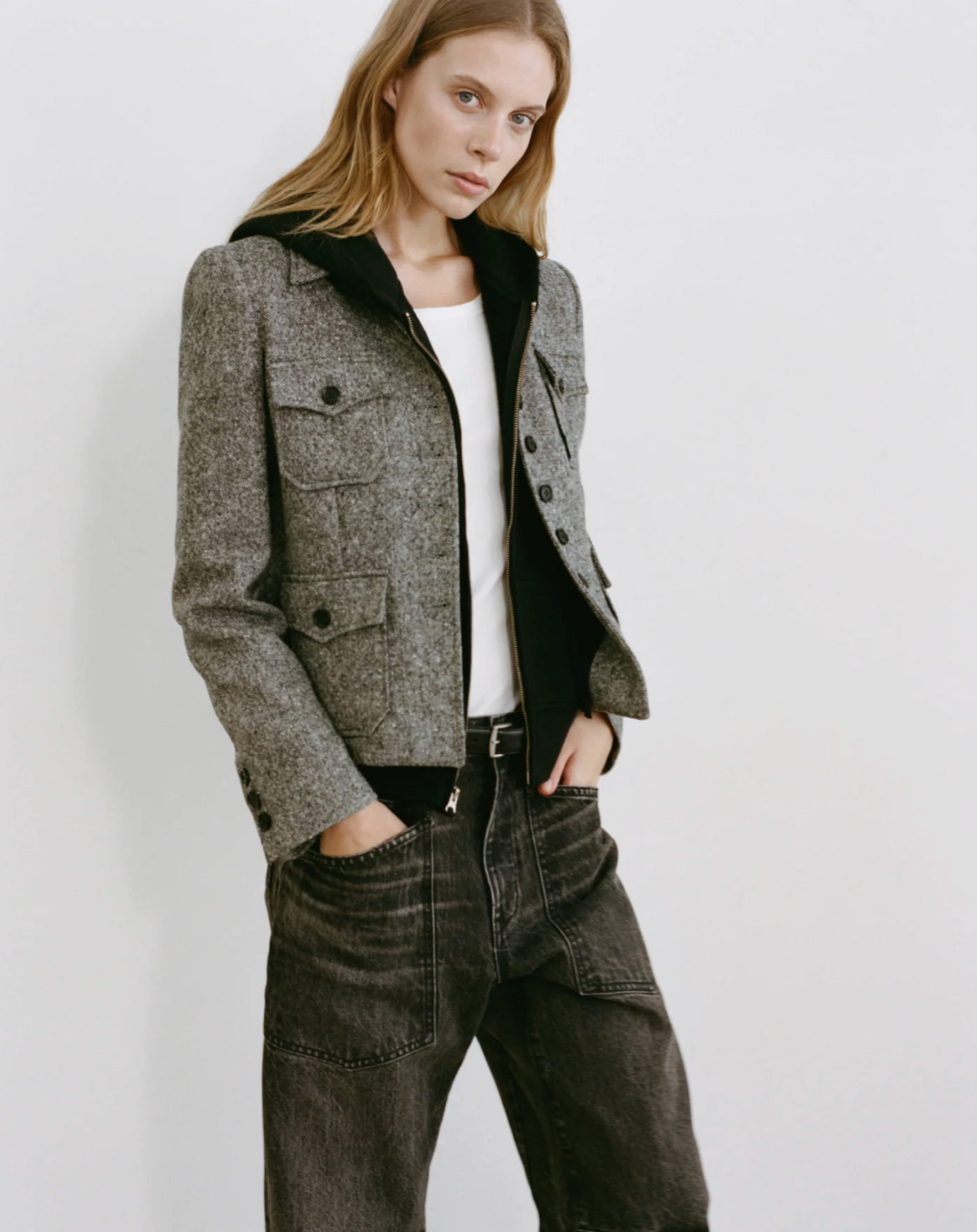 CALLIE ZIP UP HOODIE IN WASHED BLACK - Romi Boutique