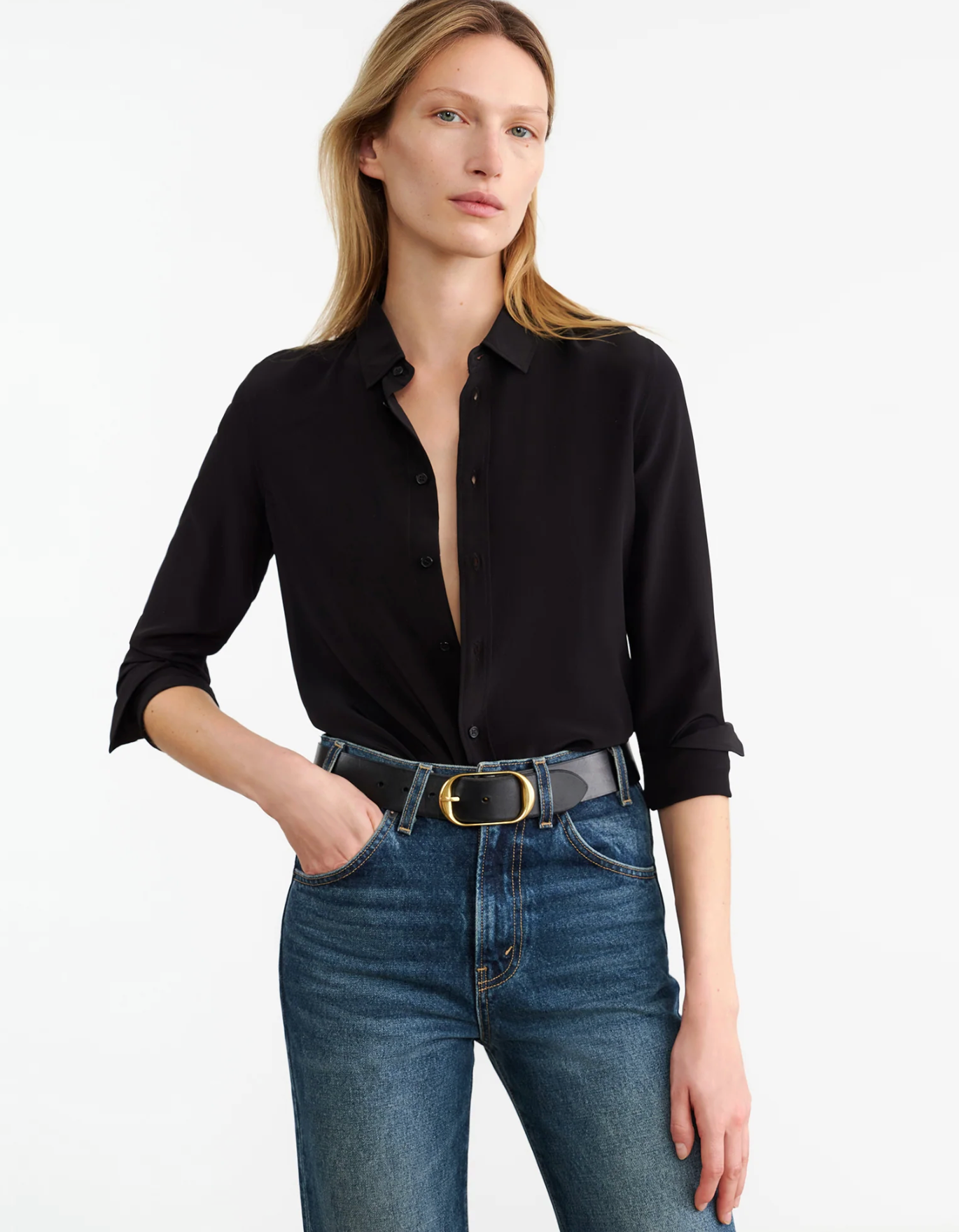 GAIA SLIM SHIRT IN BLACK - Romi Boutique