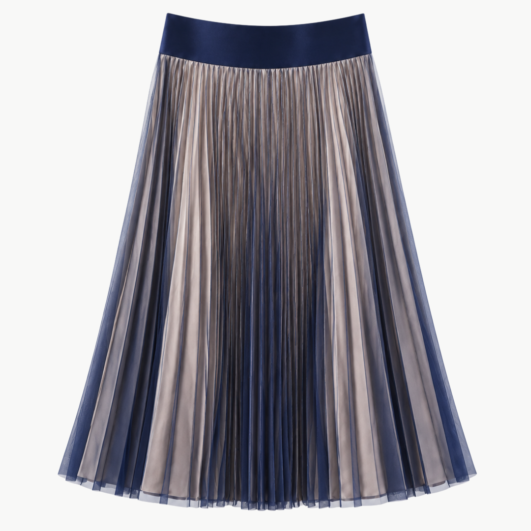 Classic Satin Skirt with Blue Mesh Overlay