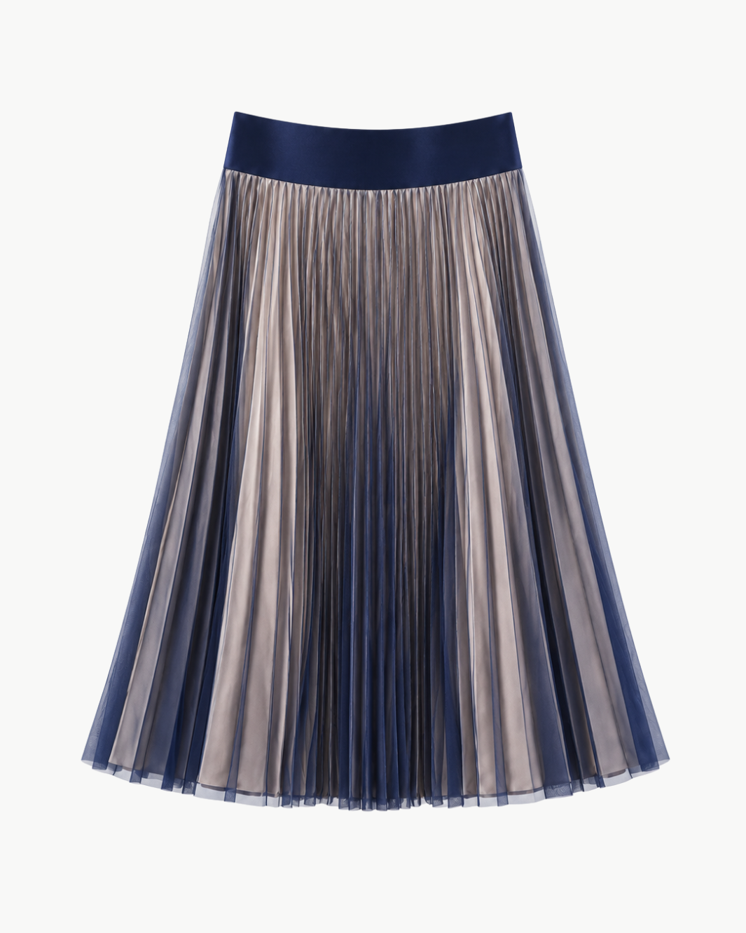 Classic Satin Skirt with Blue Mesh Overlay