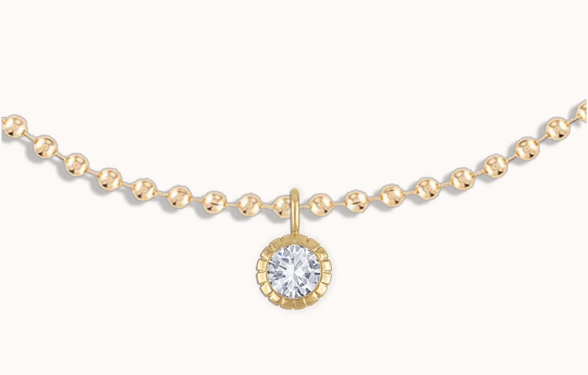ROUND BEZEL BALL CHAIN NECKLACE IN GOLD