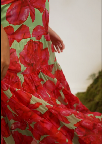 AMBAR LONG DRESS IN GREEN BLOSSOM